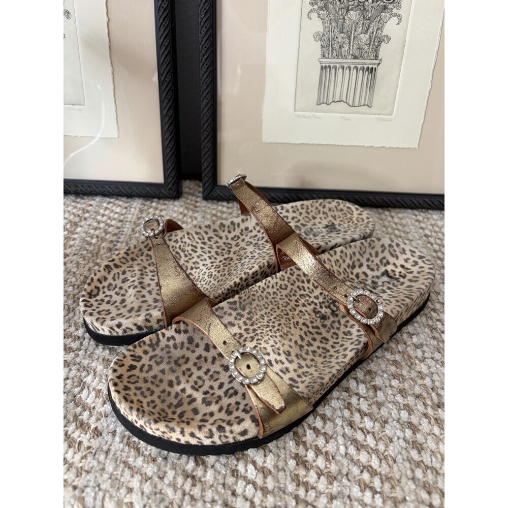 Mephisto Leopard Strappy Slip On Sandals 38 US 8 Boho Idelya Buckle Adjust